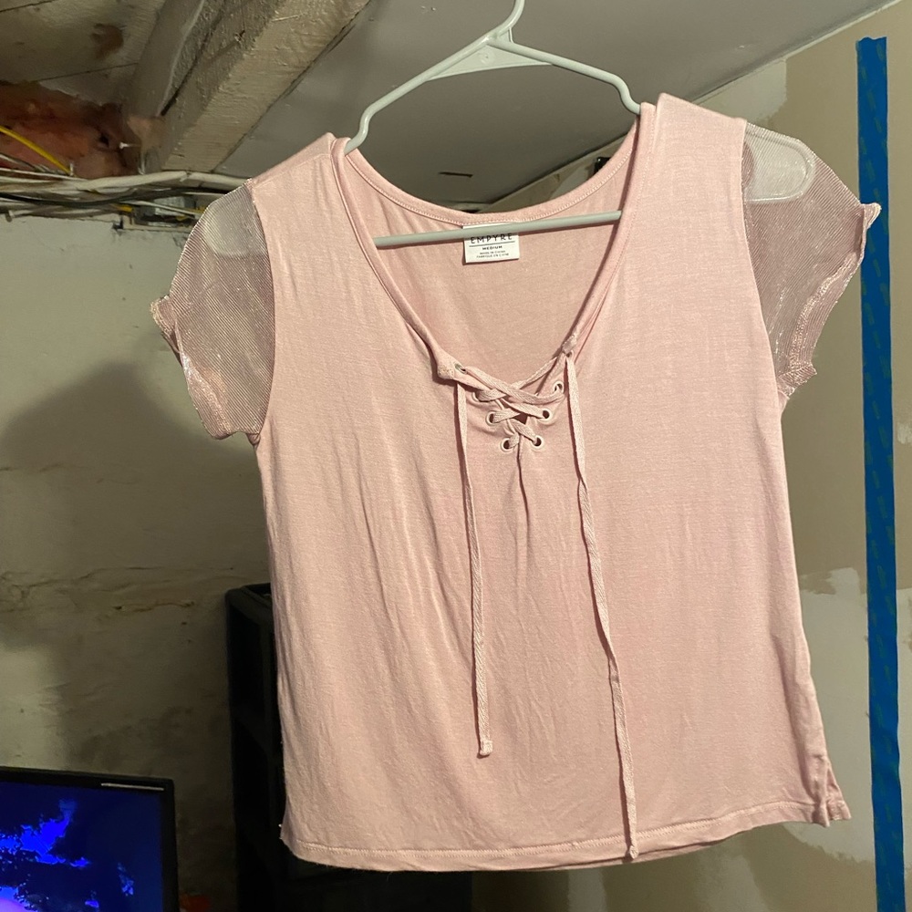 Pink sheer sleeve crop top